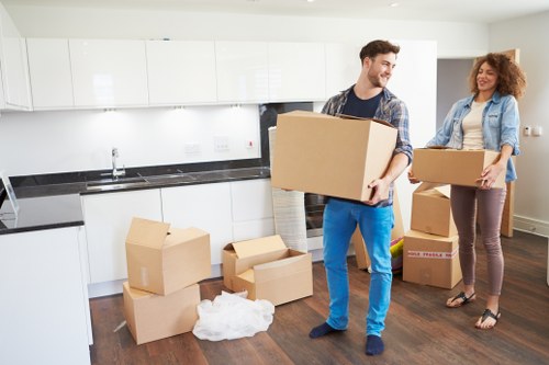 Packed boxes and furniture ready for house removals in Willesden